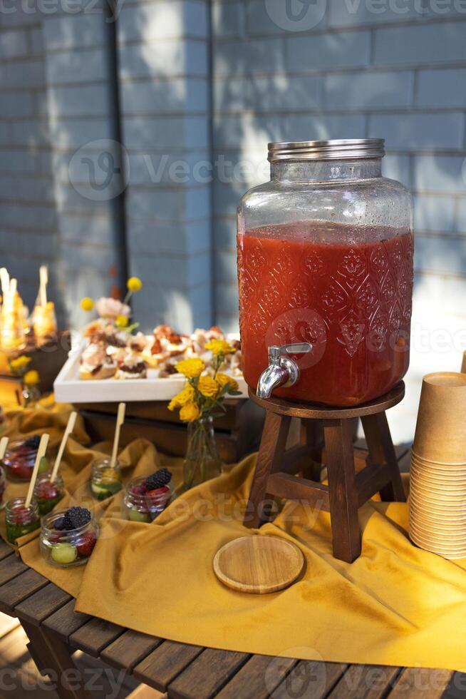 Backyard barbeque party at summer, elegant decoration, luxury catering photo