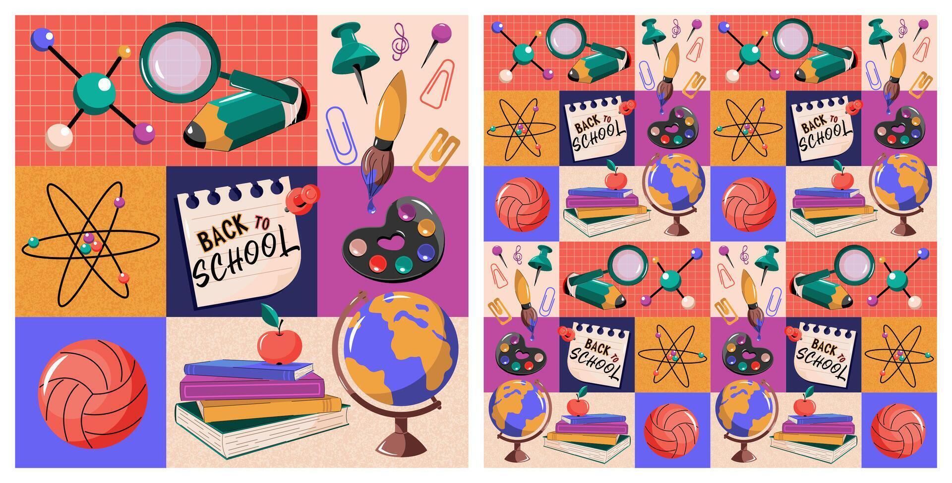 Seamless, geometric pattern Back to school, poster, cover, postcard. Concept of primary and secondary education. vector