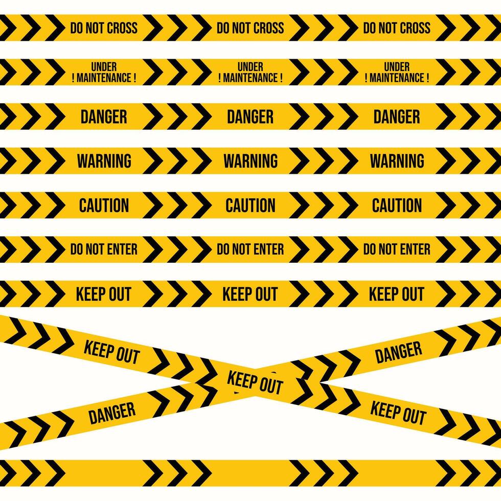 Restricted or construction area tape design with different text and blank space. Do not enter seamless sign with black and yellow colors. crime scene restriction tape for police. vector