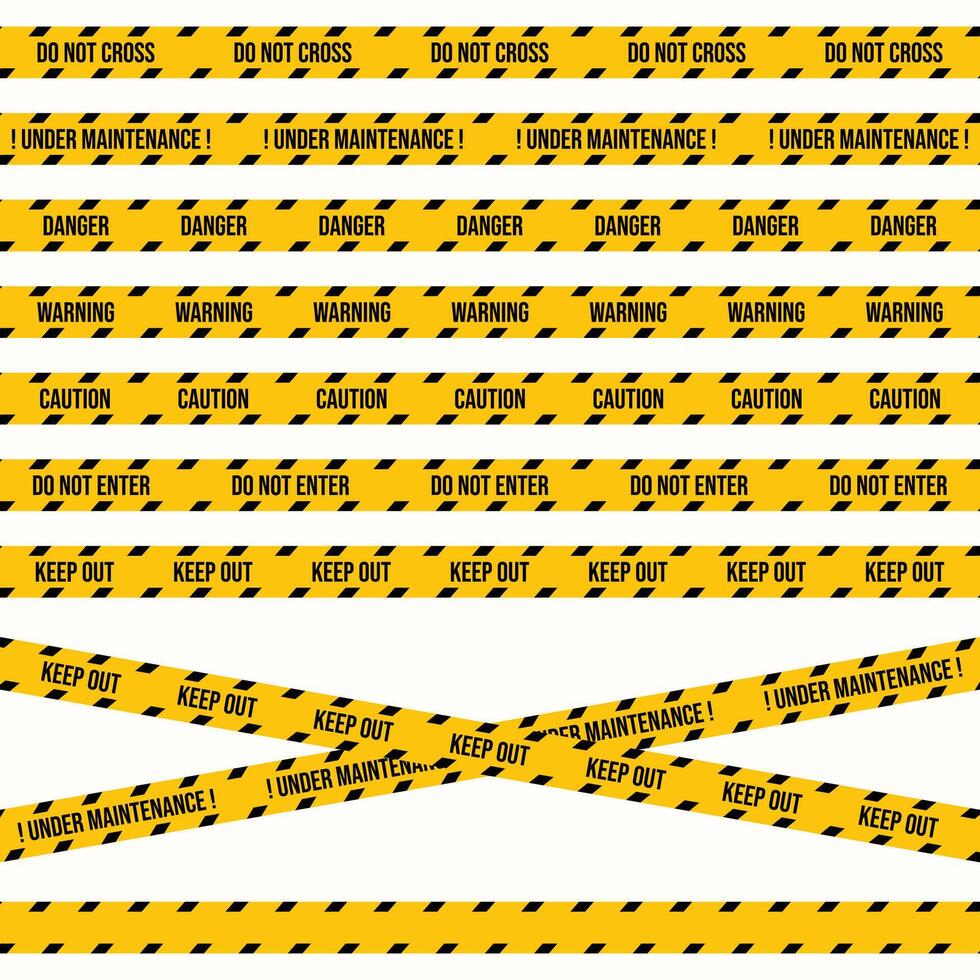 Do not enter seamless sign with black and yellow colors for police. Restricted or construction area tape design. Crime scene restriction tape with different text and blank space. vector