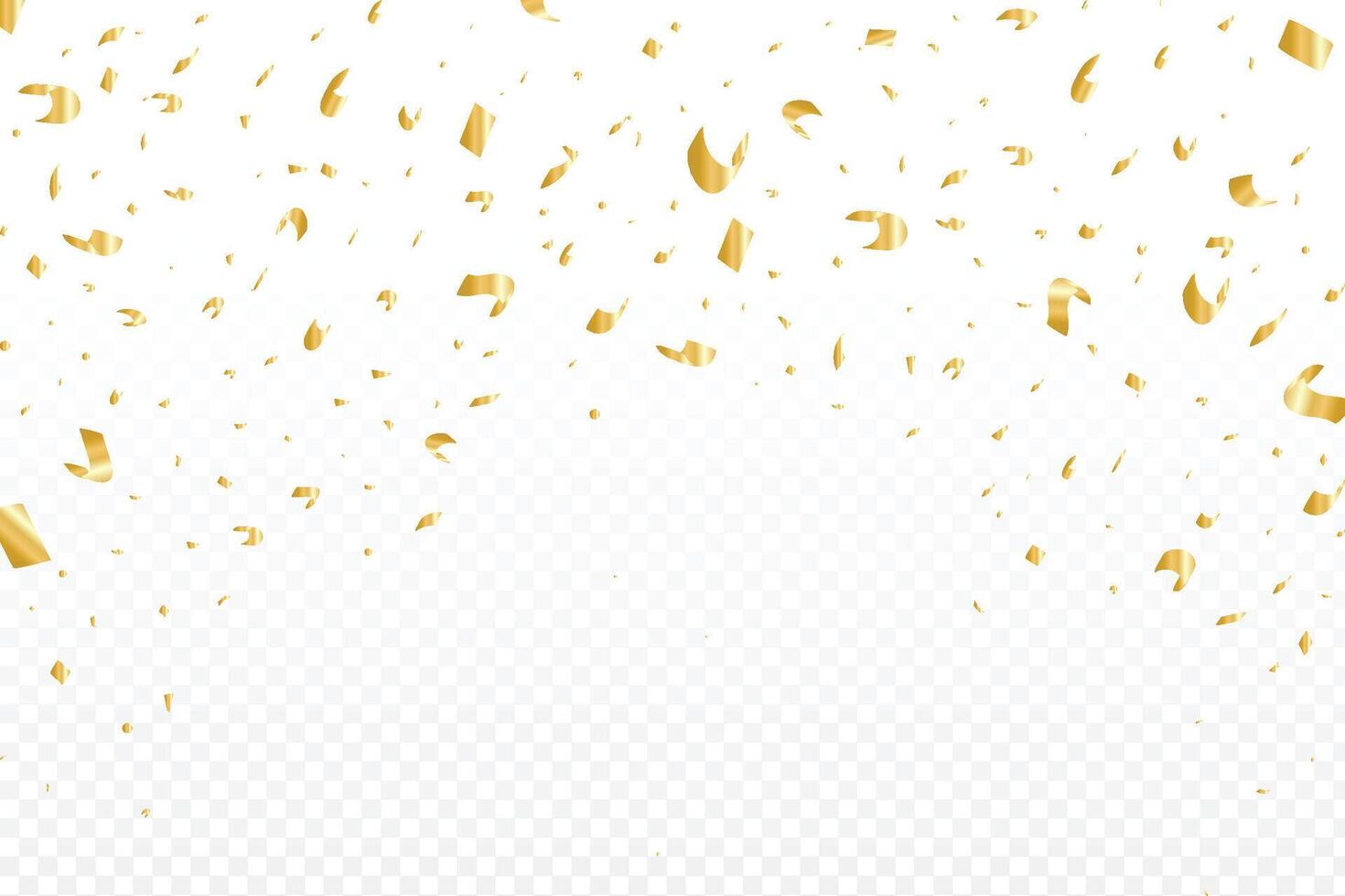 Golden confetti and party elements falling background design for festival or party celebration. Colorful gold foil paper and tinsel background. Birthday celebration confetti. vector