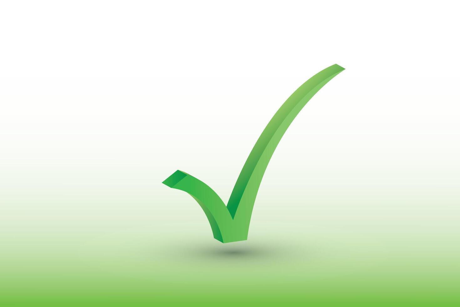 A green 3D tick mark or sign with shadow vector