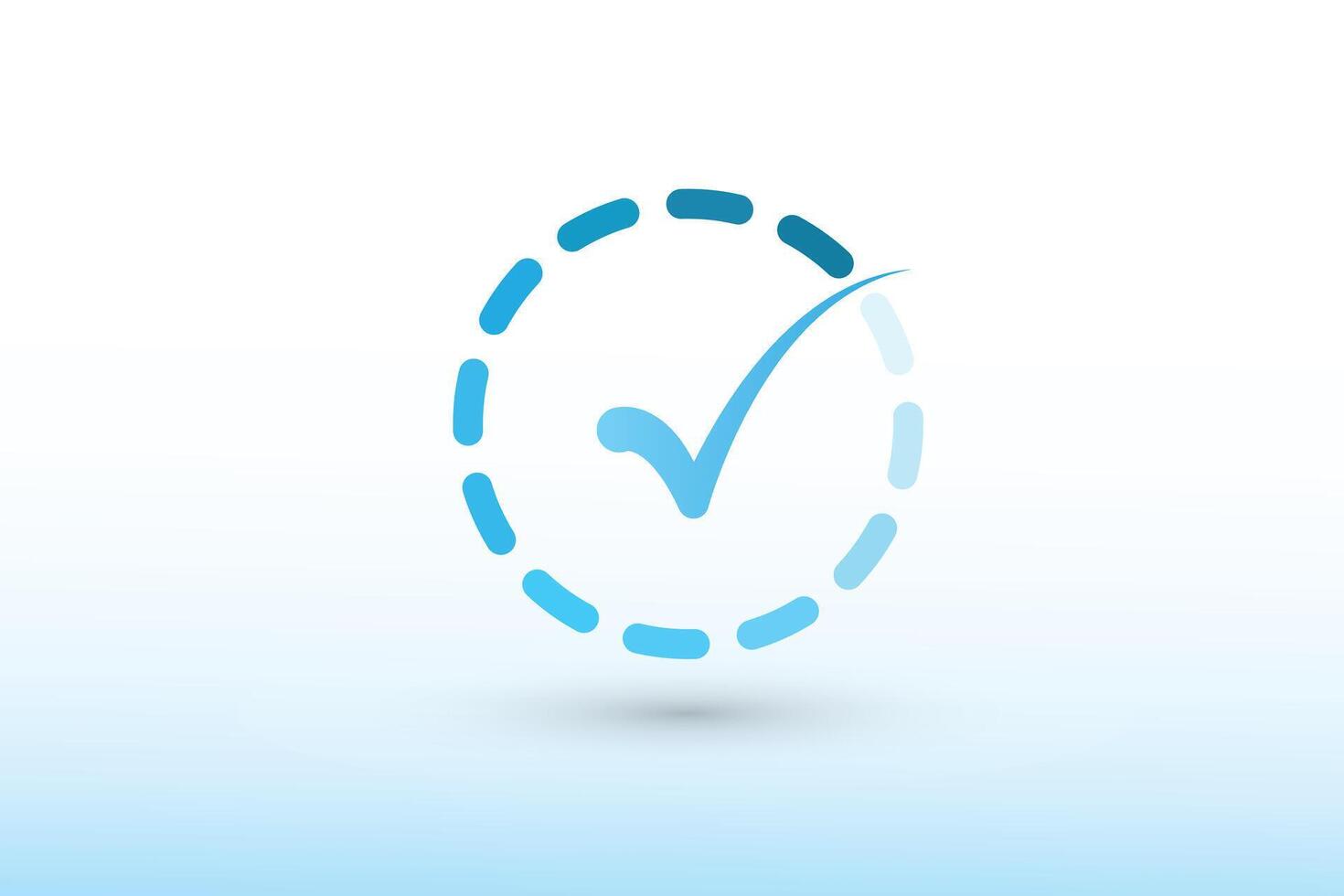 A blue color tick mark or sign inside dashed circle illustration on white background vector