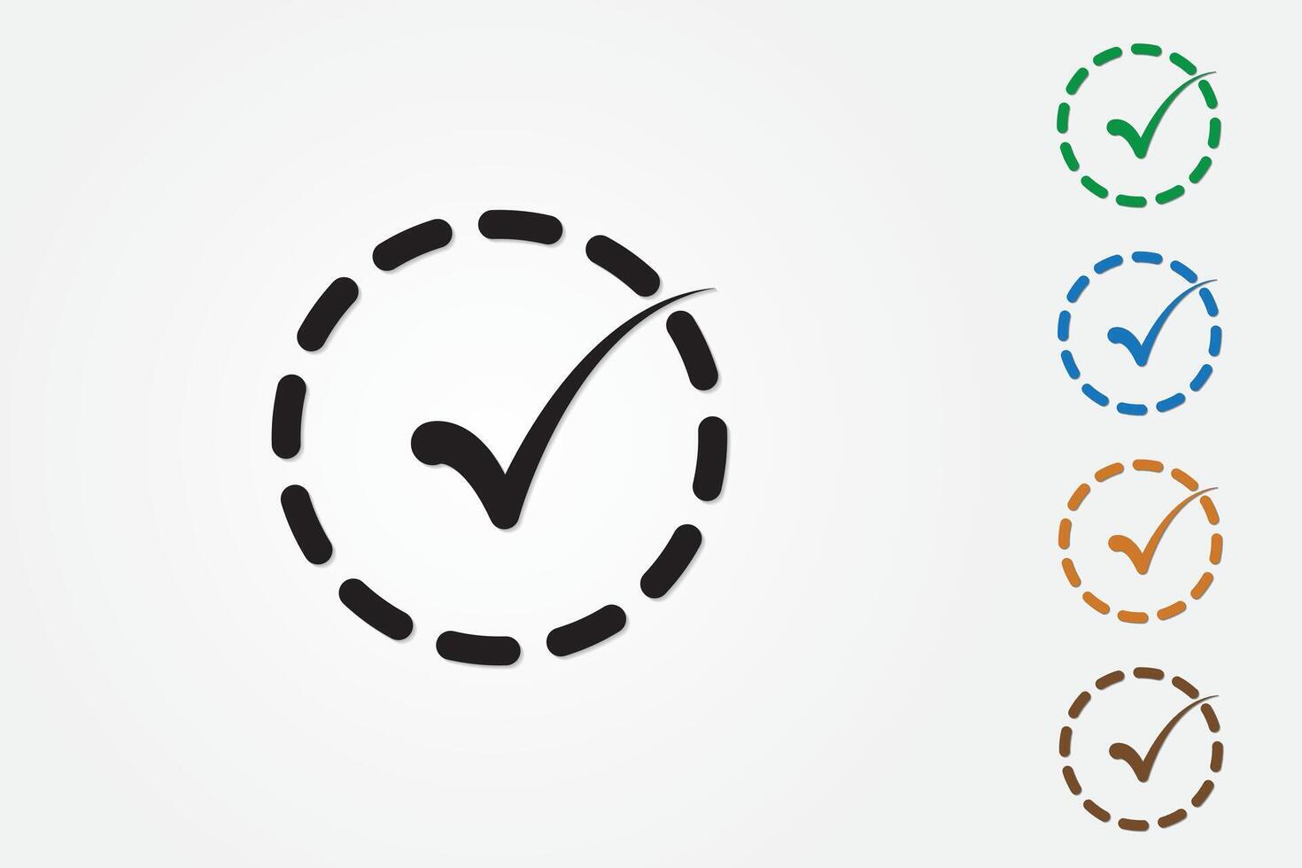 A set of colorful tick signs or marks inside dashed circles vector