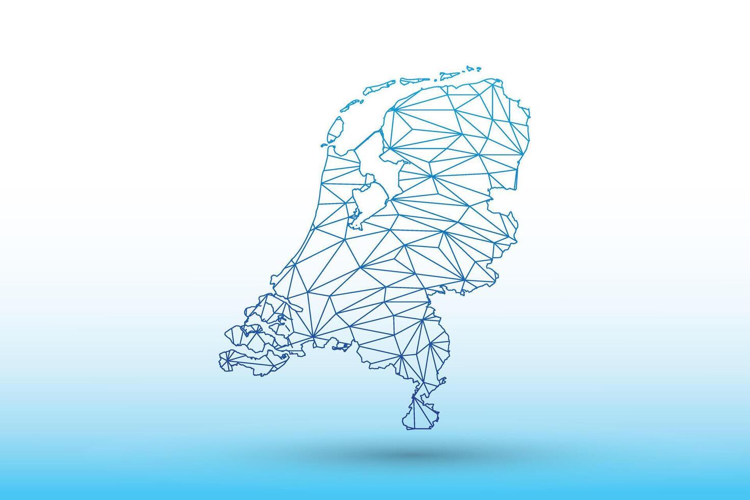 Netherlands map of blue color geometric connected lines using triangles vector