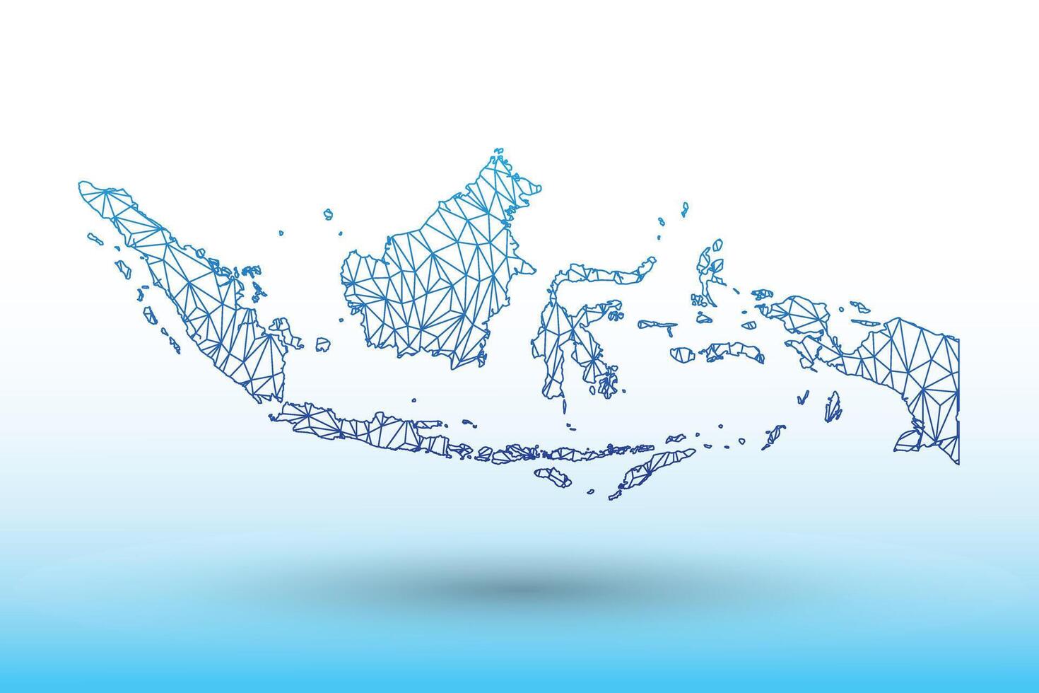 Indonesia map of blue color geometric connected lines using triangles vector