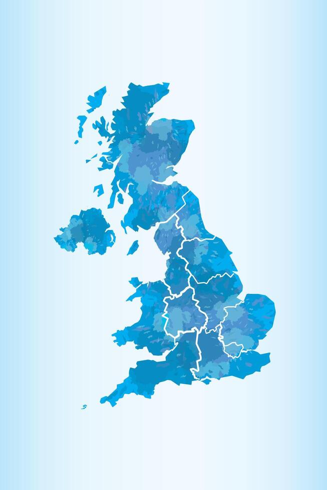 UK watercolor map illustration in blue color on light background using paint brush vector