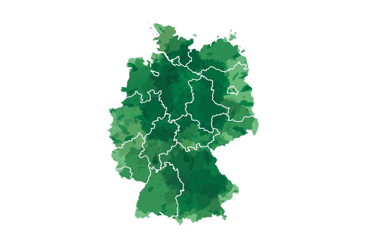 Germany watercolor map illustration in green color with different states on white background using paint brush vector