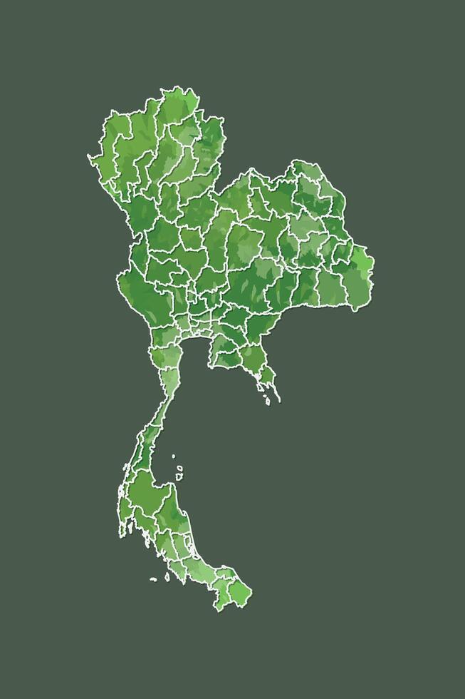 Thailand watercolor map of green color with border lines of different provinces vector