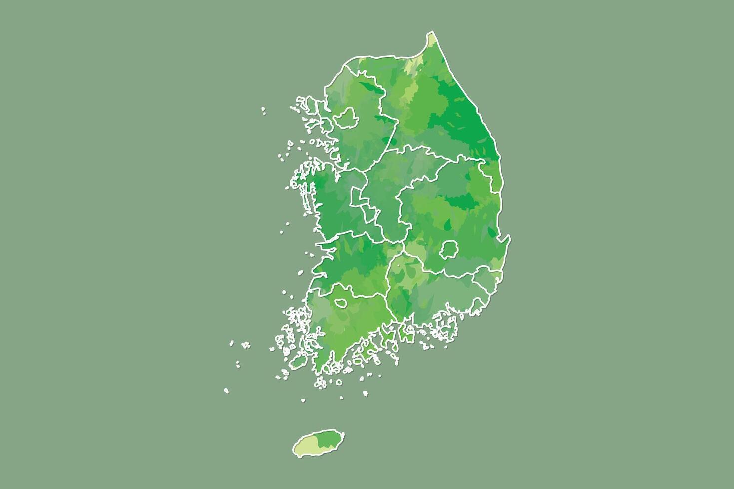 South Korea watercolor map of green color with border lines of different provinces vector