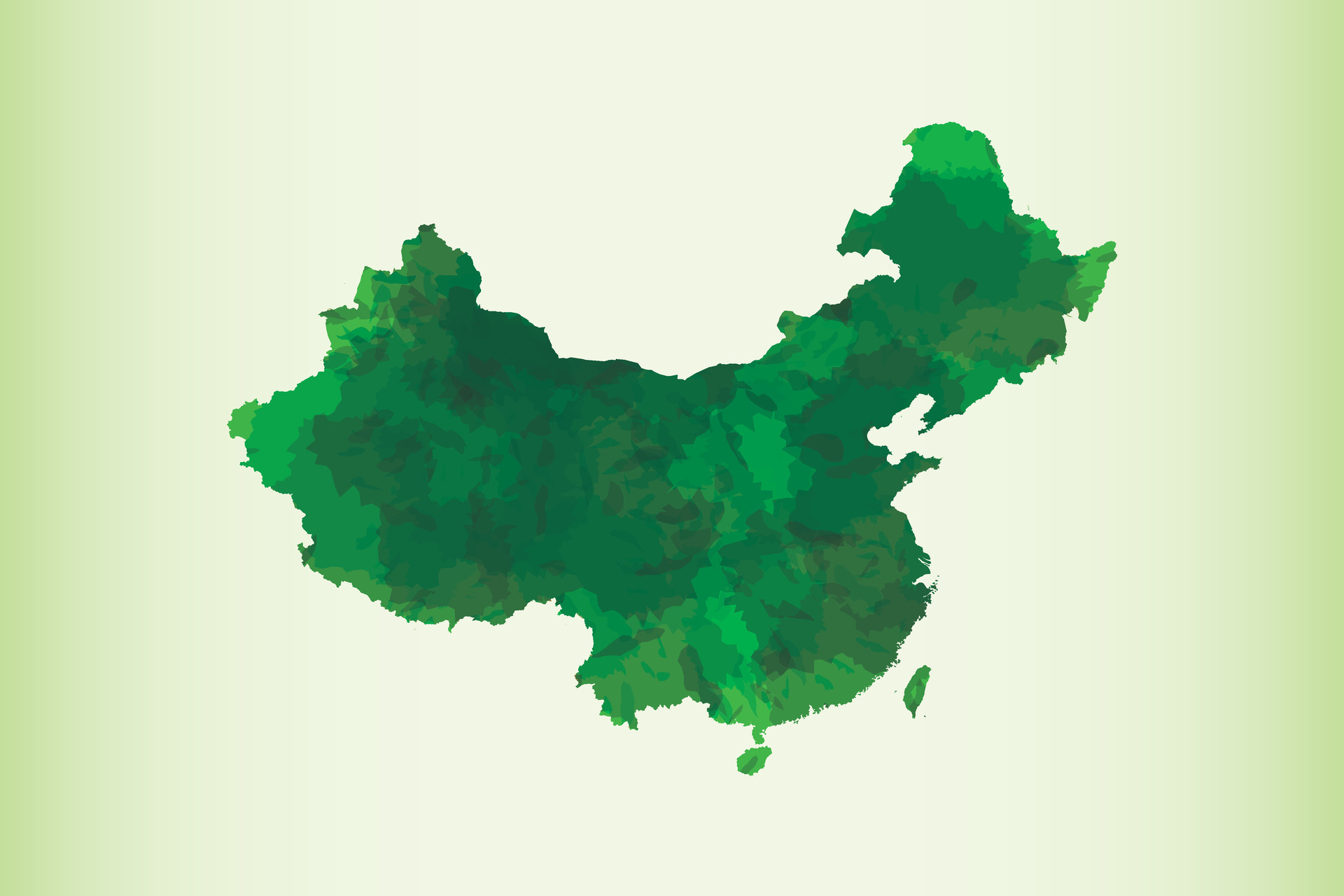 China watercolor map illustration in green color on light background ...