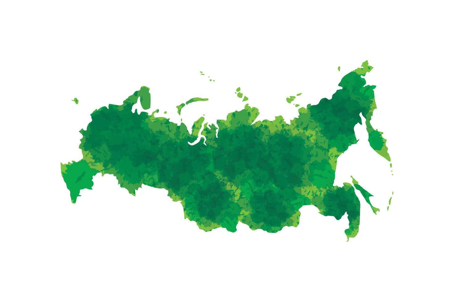 Russia watercolor map illustration in dark green color on white background using ink spray vector