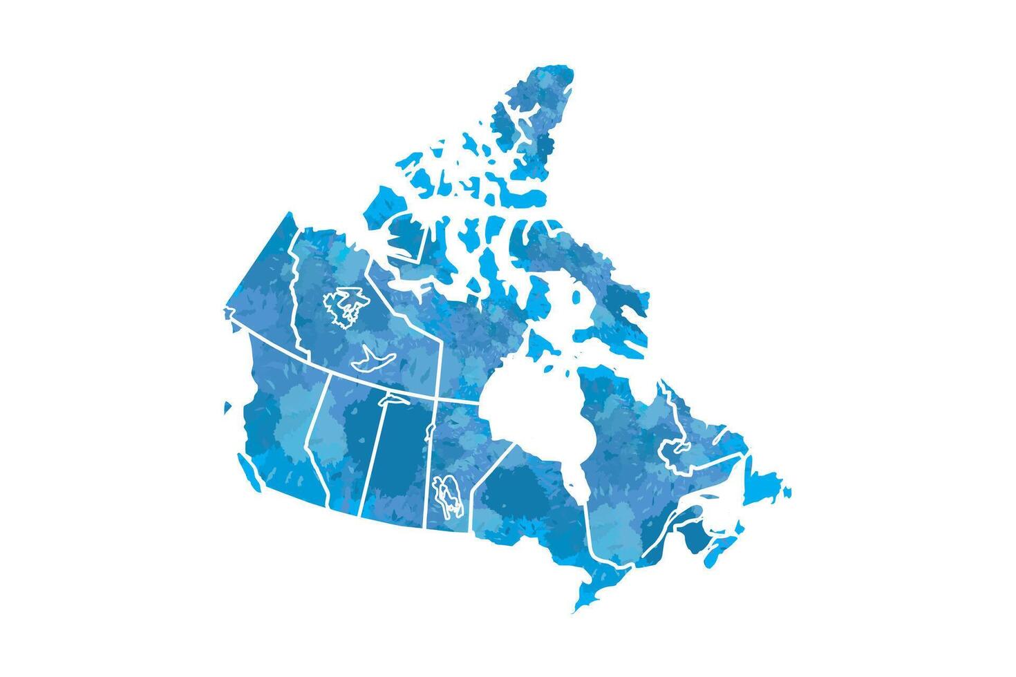 Canada watercolor map illustration in blue color on white background using paint brush vector