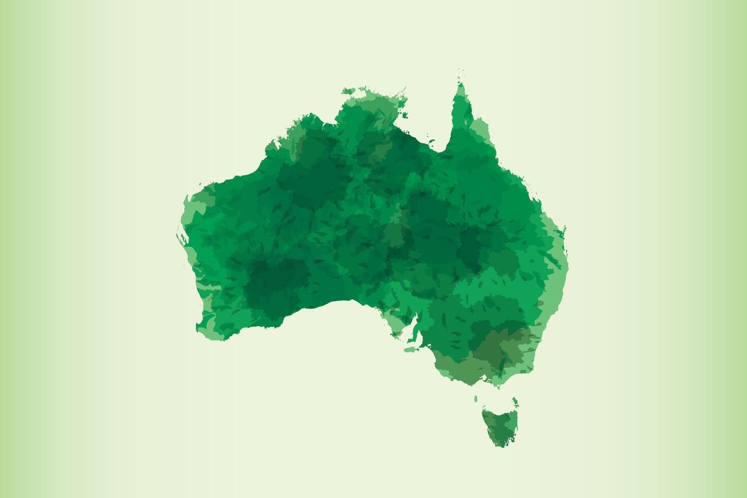 Australia watercolor map illustration in green color on light background using paint brush vector