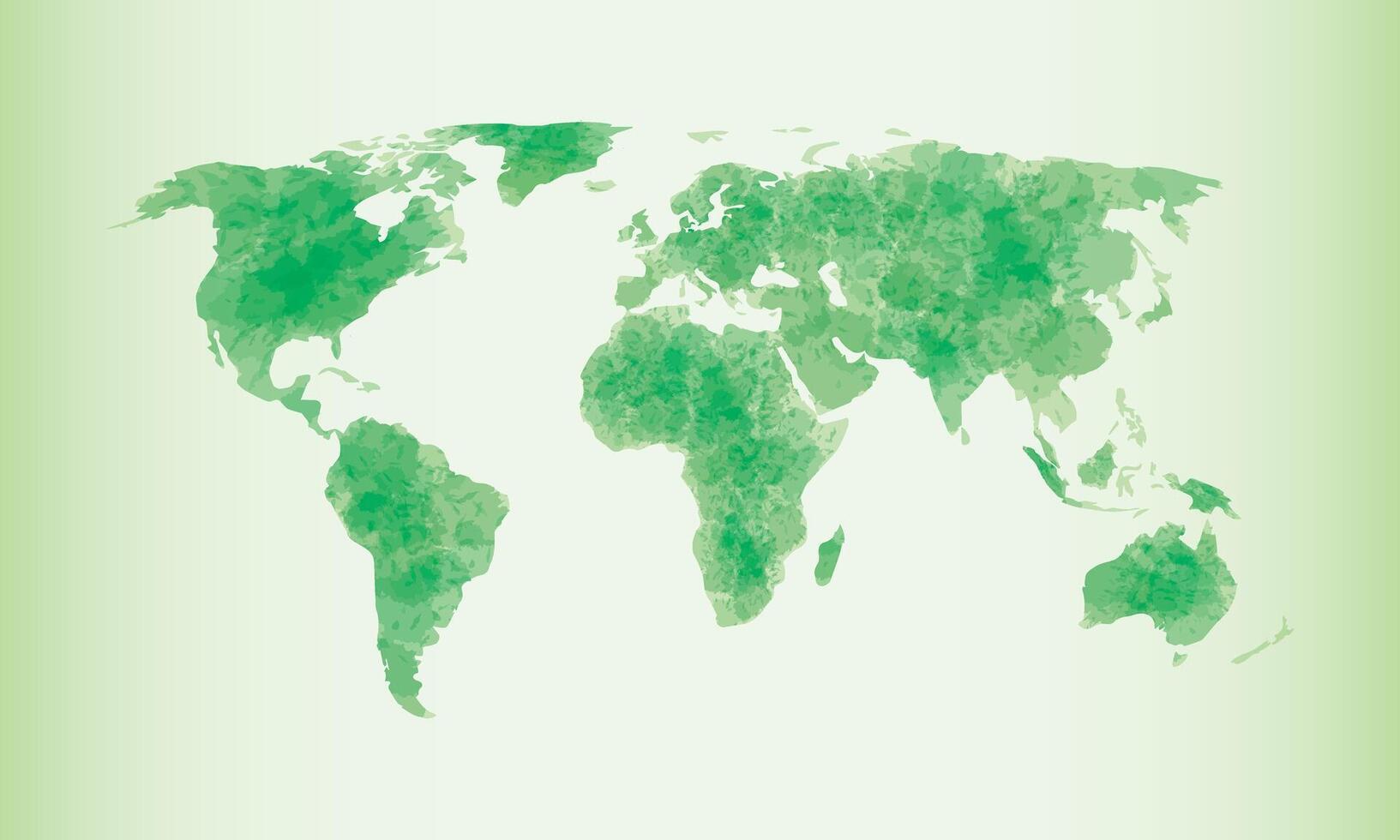 Green watercolor world map illustration with different continents of the globe vector