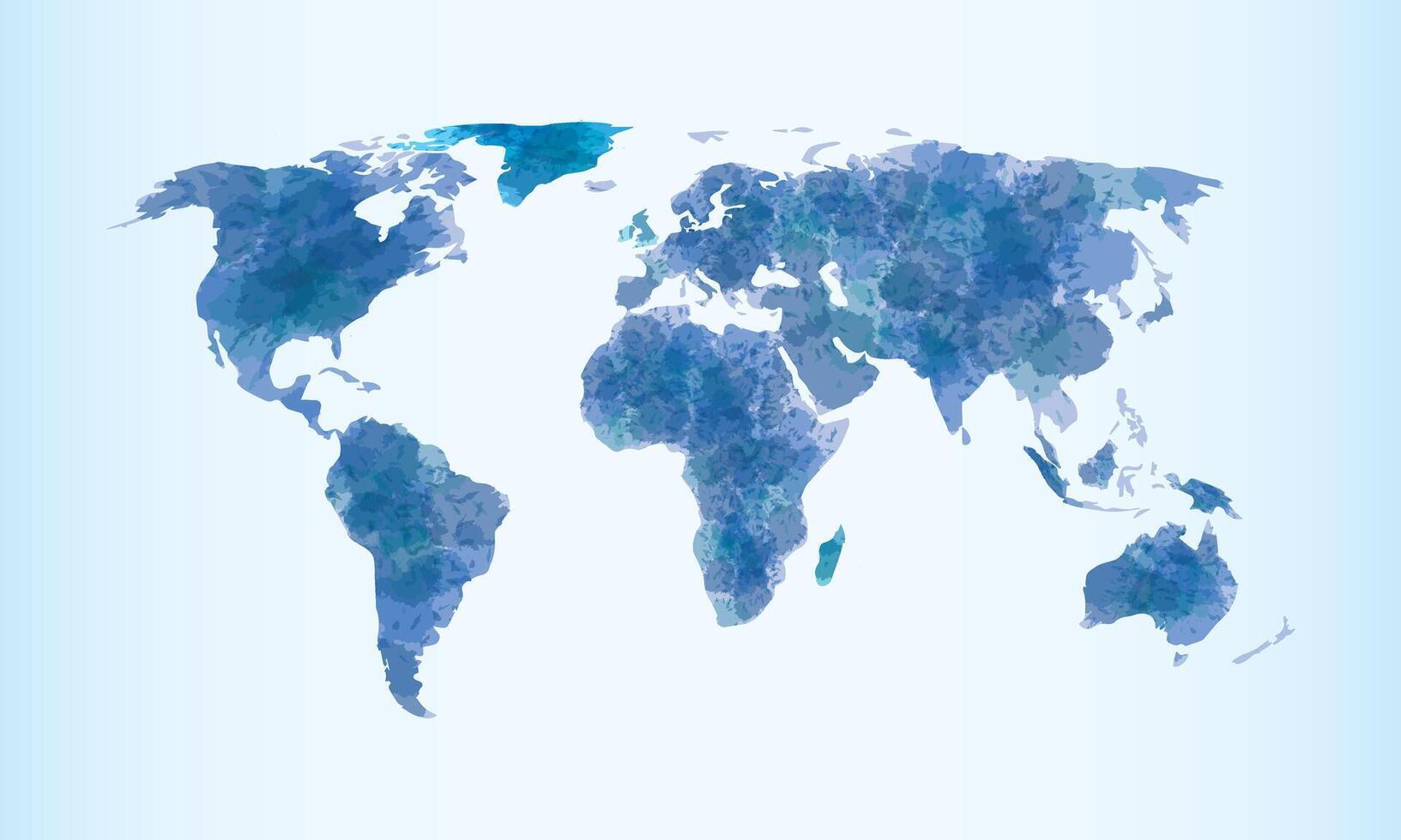 Blue watercolor world map illustration with different continents of the globe vector