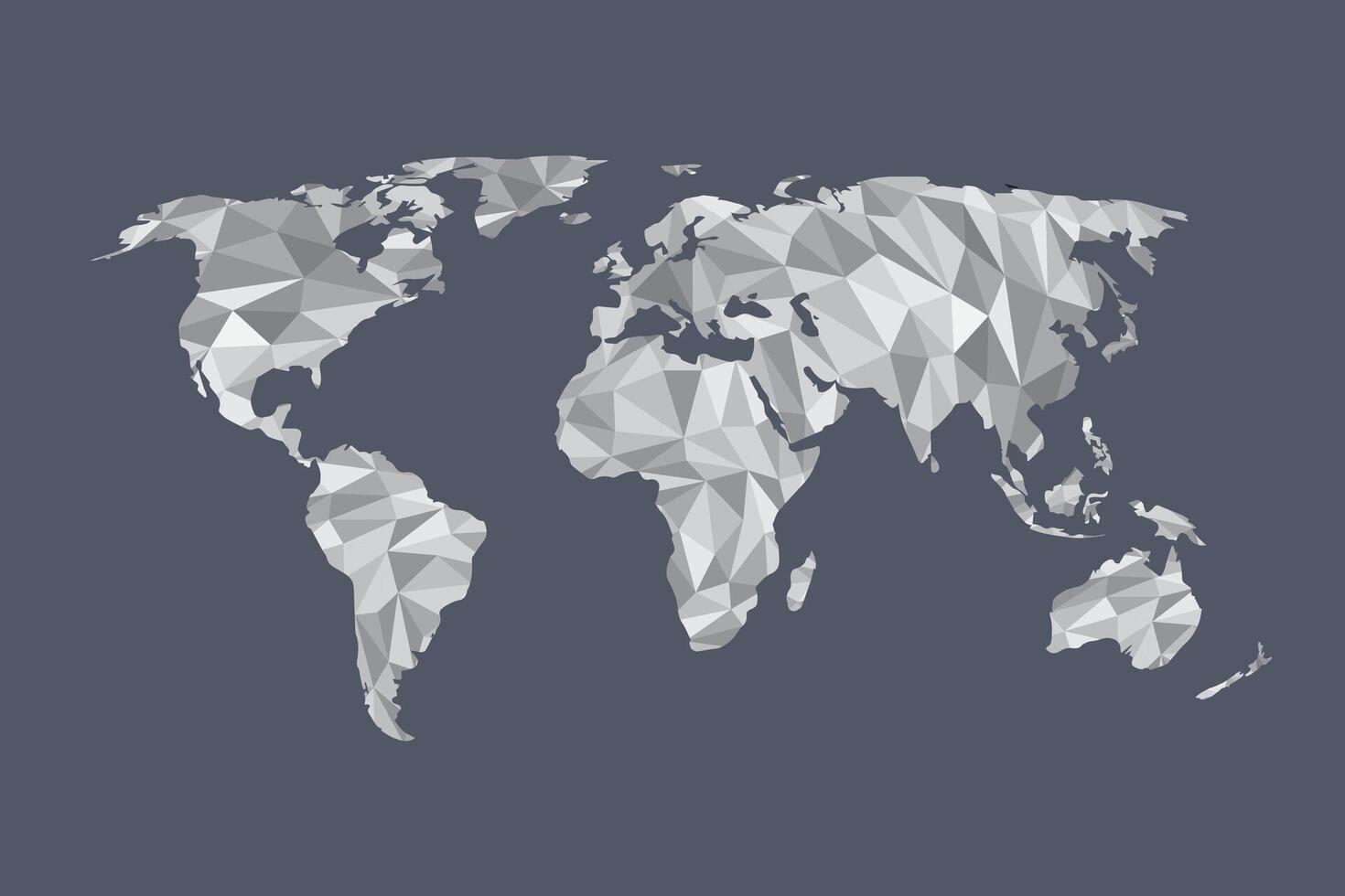 Low poly world map of white color geometric shapes or triangles vector