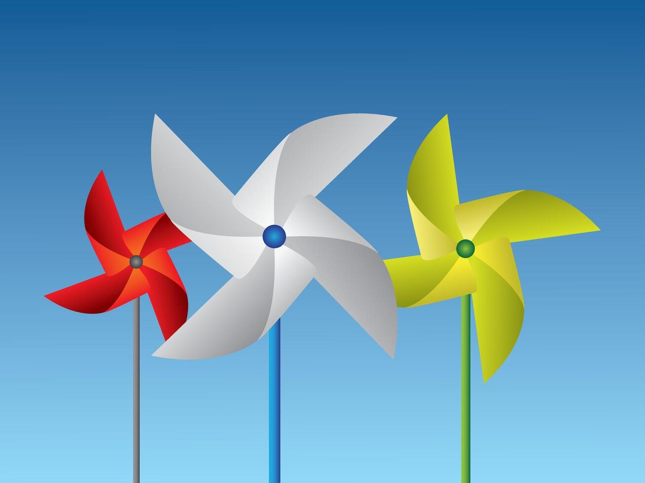Colorful paper pinwheels arrange in a row on blue background vector
