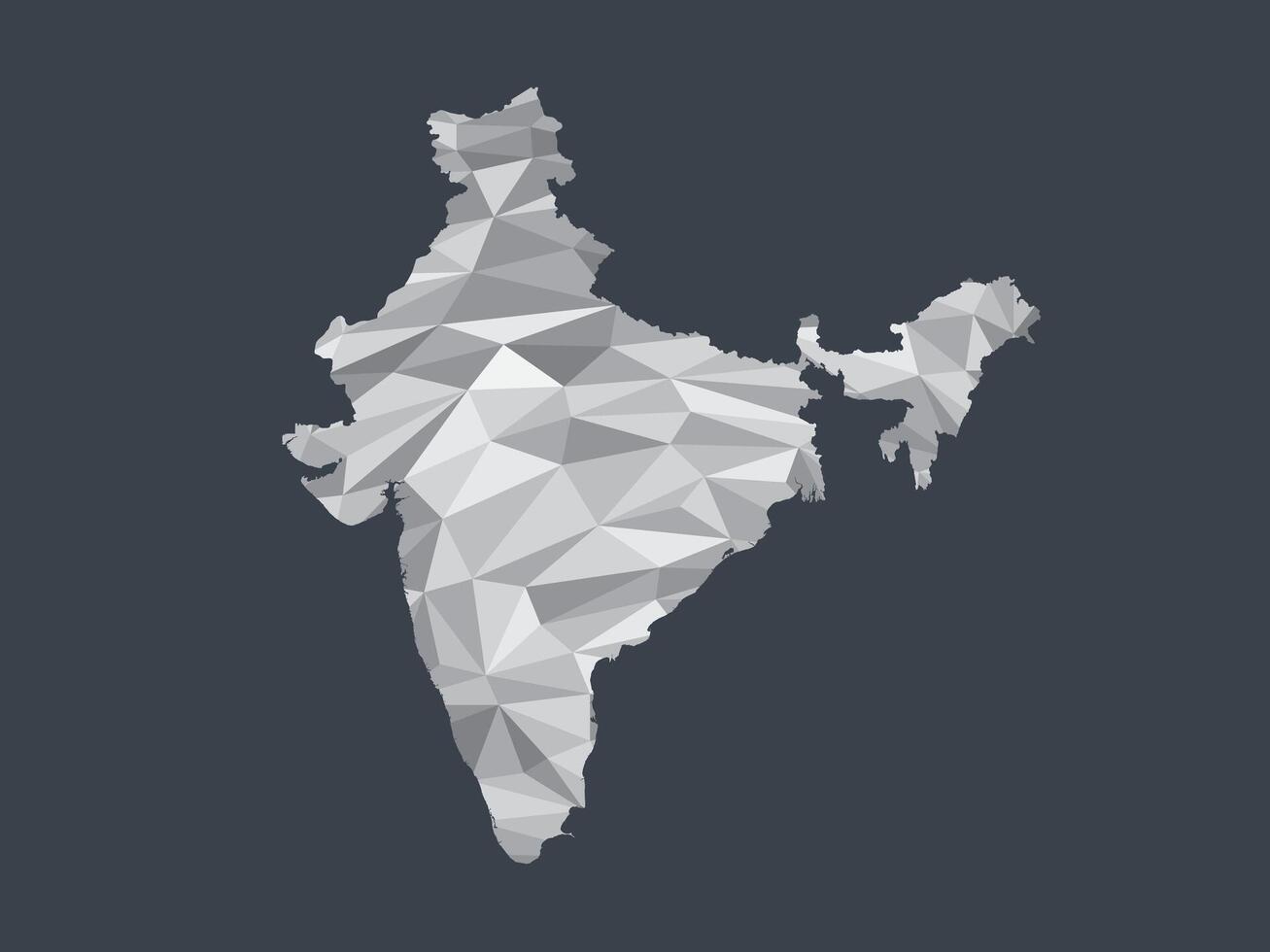 White color India low poly map with geometric shapes or triangles vector