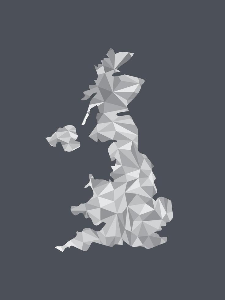 White color UK or United Kingdom low poly map with geometric shapes or triangles vector