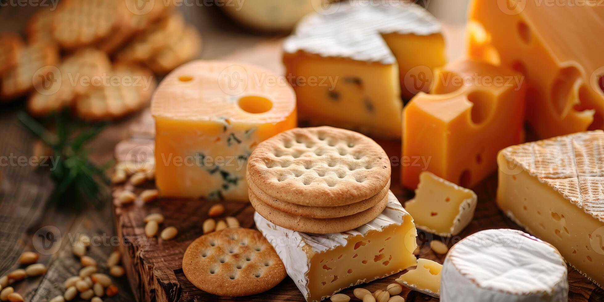 Variety of gourmet cheese and crackers photo