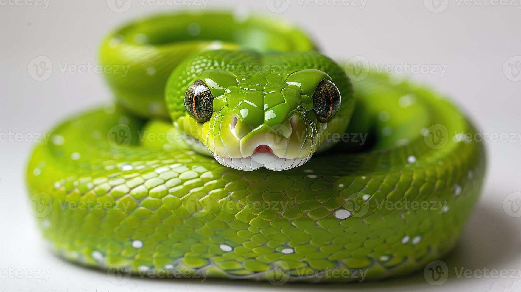 Coiled snake with big eyes on a white background photo