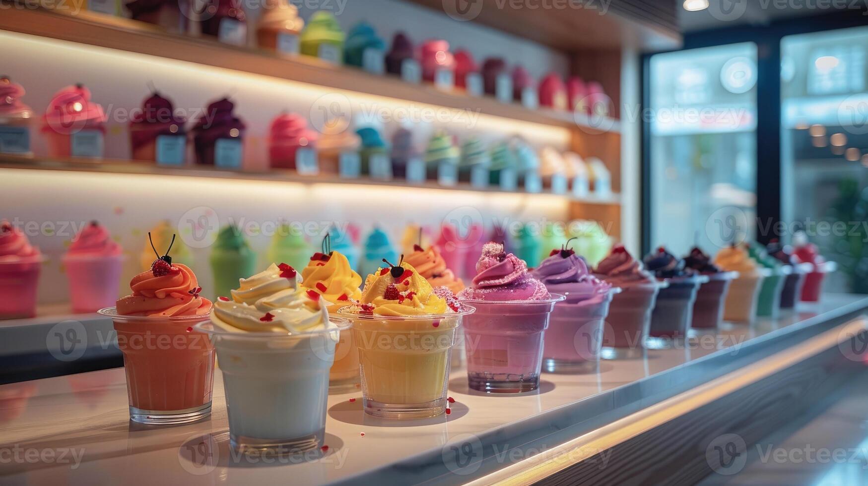 Selection of various flavored ice creams in a display case at a shop photo