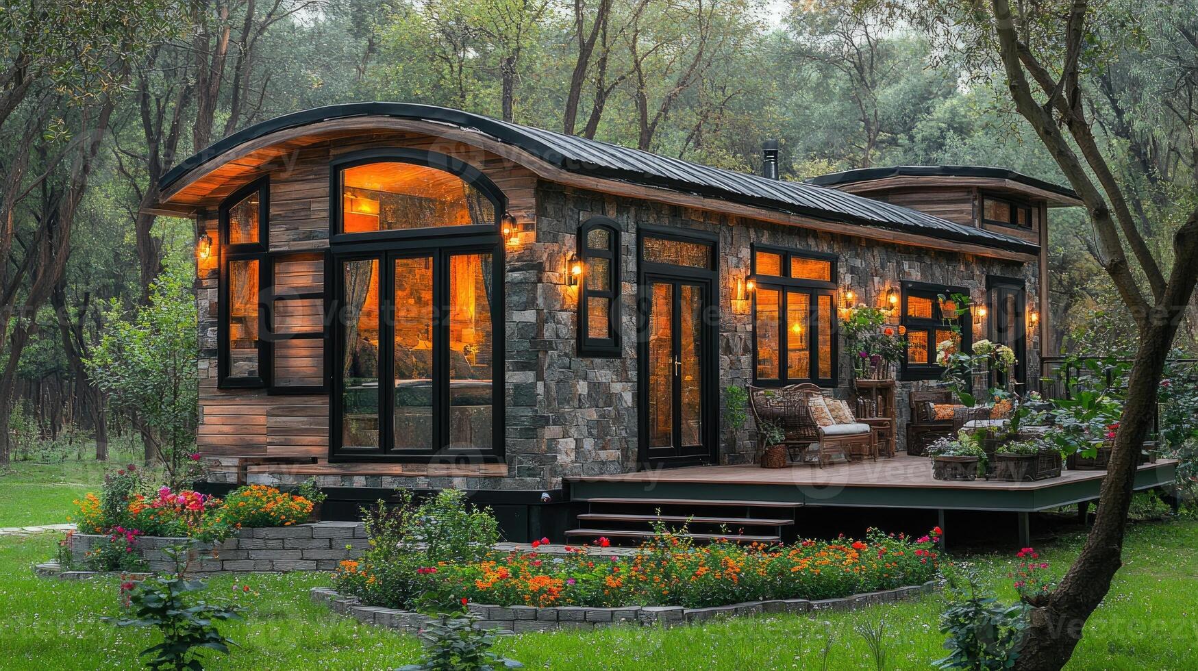 Charming stone house with beautiful garden surroundings photo
