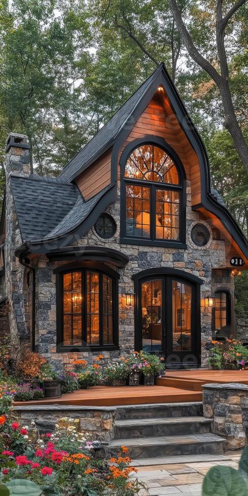 Charming stone house with beautiful garden surroundings photo