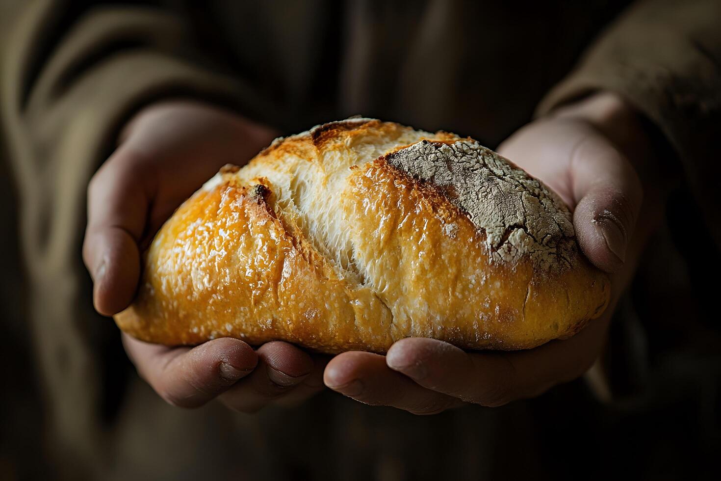 Close up of a bread on Jesus hand, a concept of Jesus feeding multitudes as in bible photo