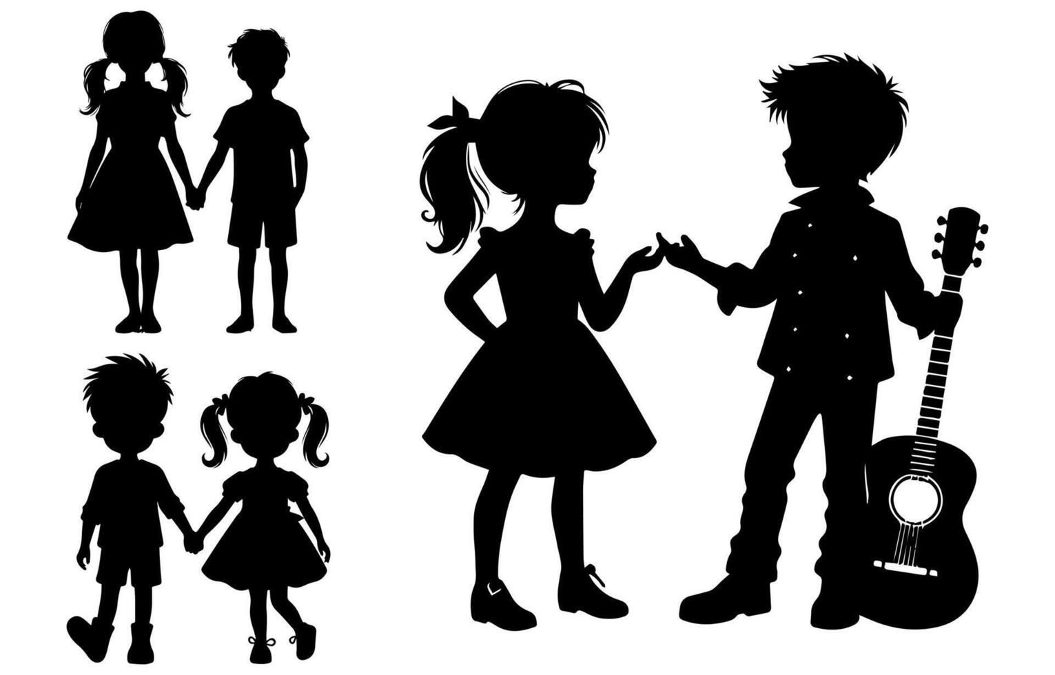 Children Walking Silhouette Set vector