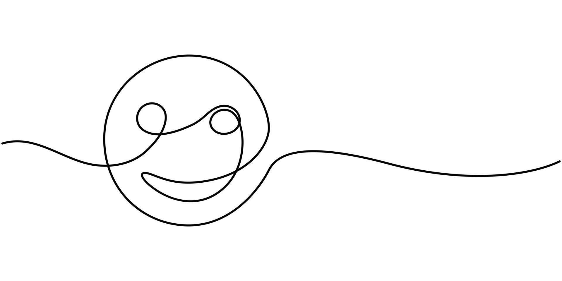 One continuous line art smiling face, Positive Emotion Single Line Icon vector