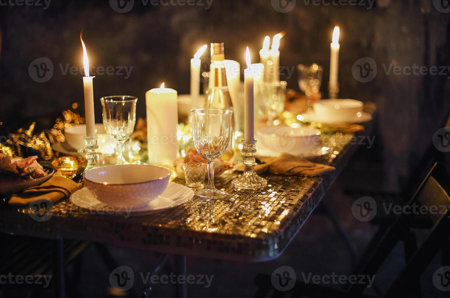 Incredible romantic dinner with cadles in winter cave 14 february. Baikal lake, winter time photo