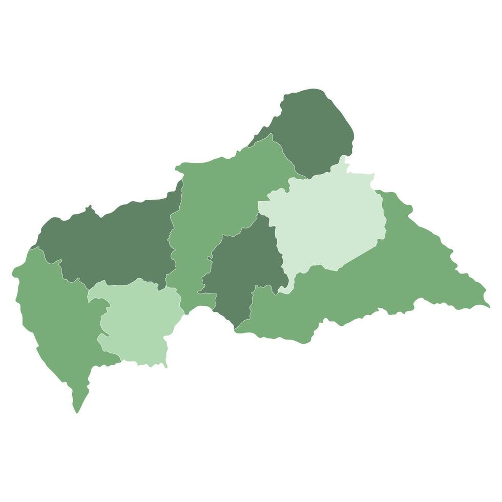 Central African Republic map. Map of Central African Republic in six main regions in multicolor vector