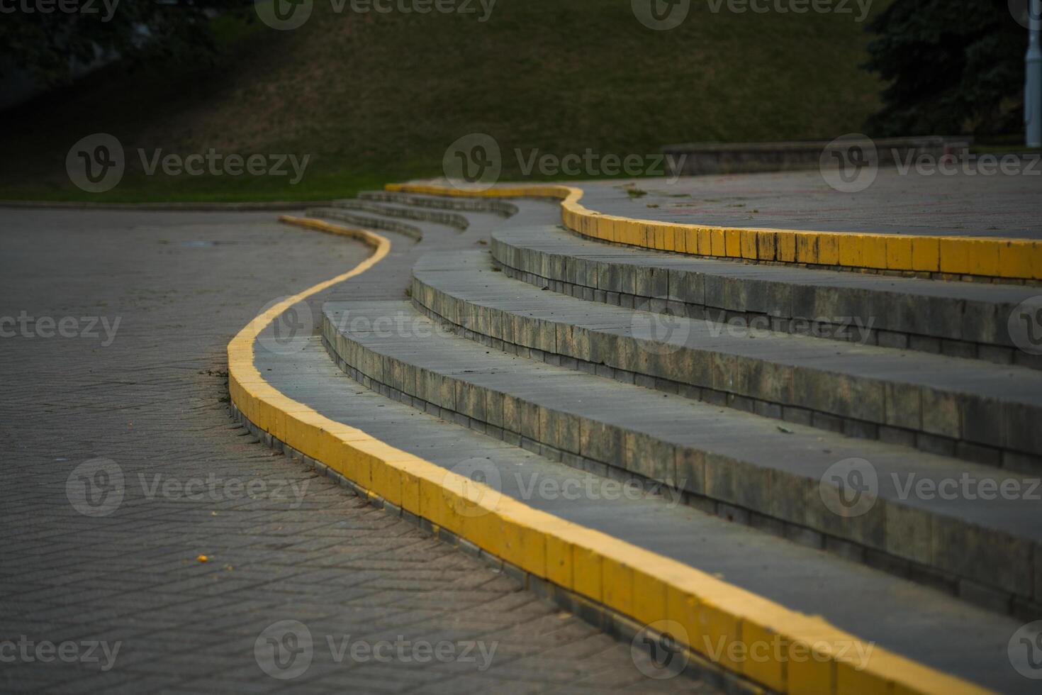 The steps in the park, the edges are painted yellow photo