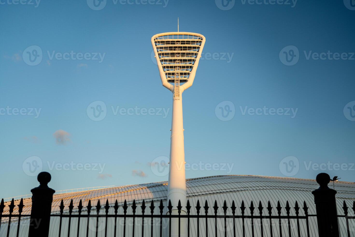The spotlight of the Dynamo football stadium in Minsk. The streetlight of the football field. Minimalism photo