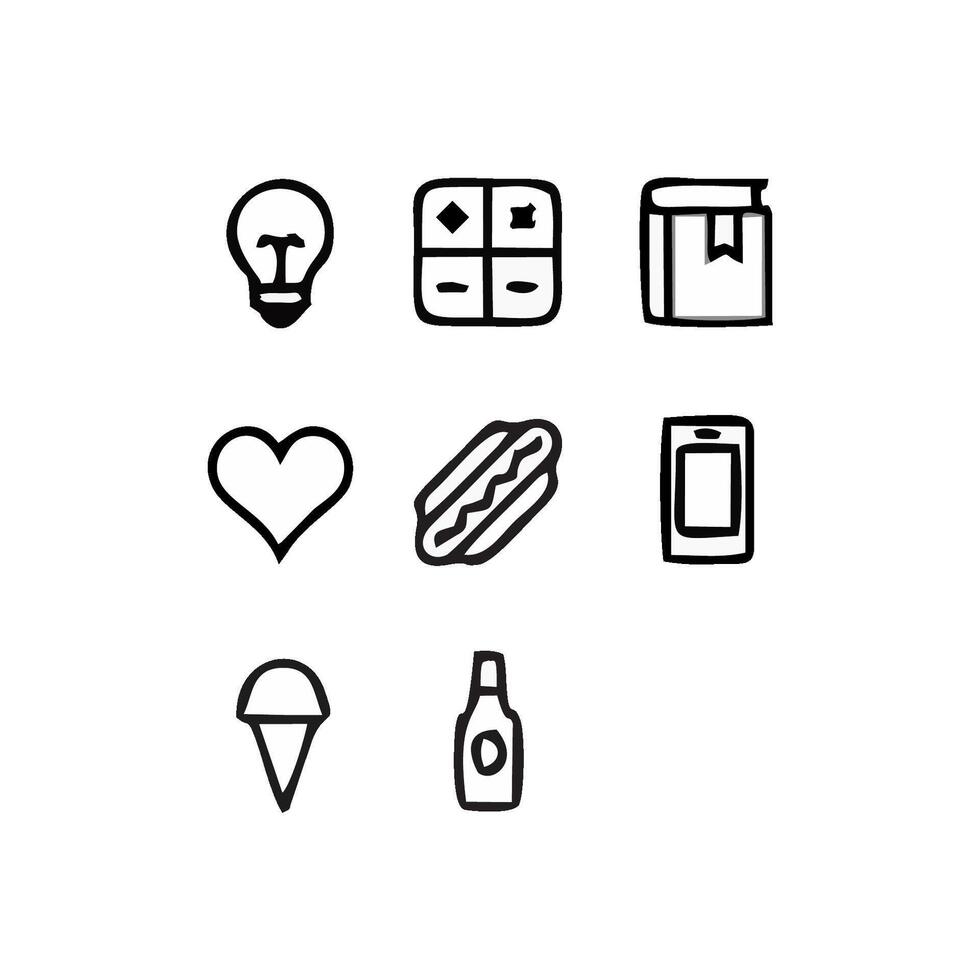 a set of icons that include a heart, a light bulb, a hamburger, a hot vector