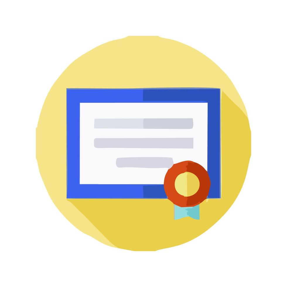a flat icon of a certificate with a ribbon vector