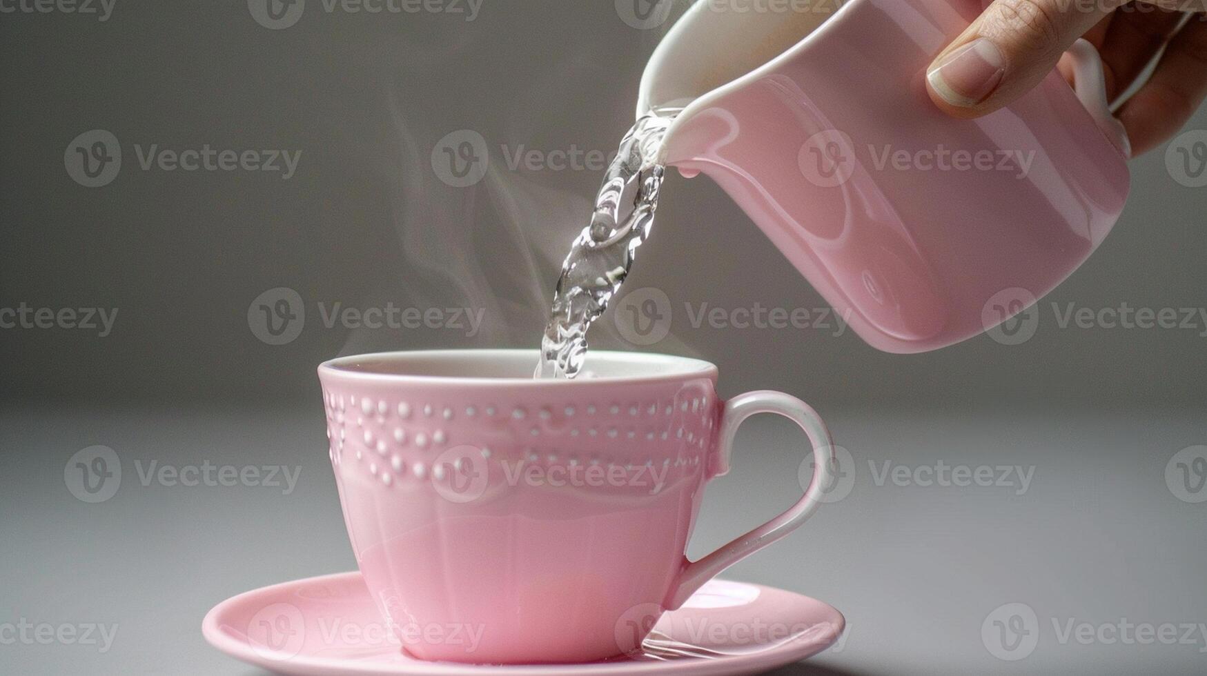 a person pouring water into a pink cup photo