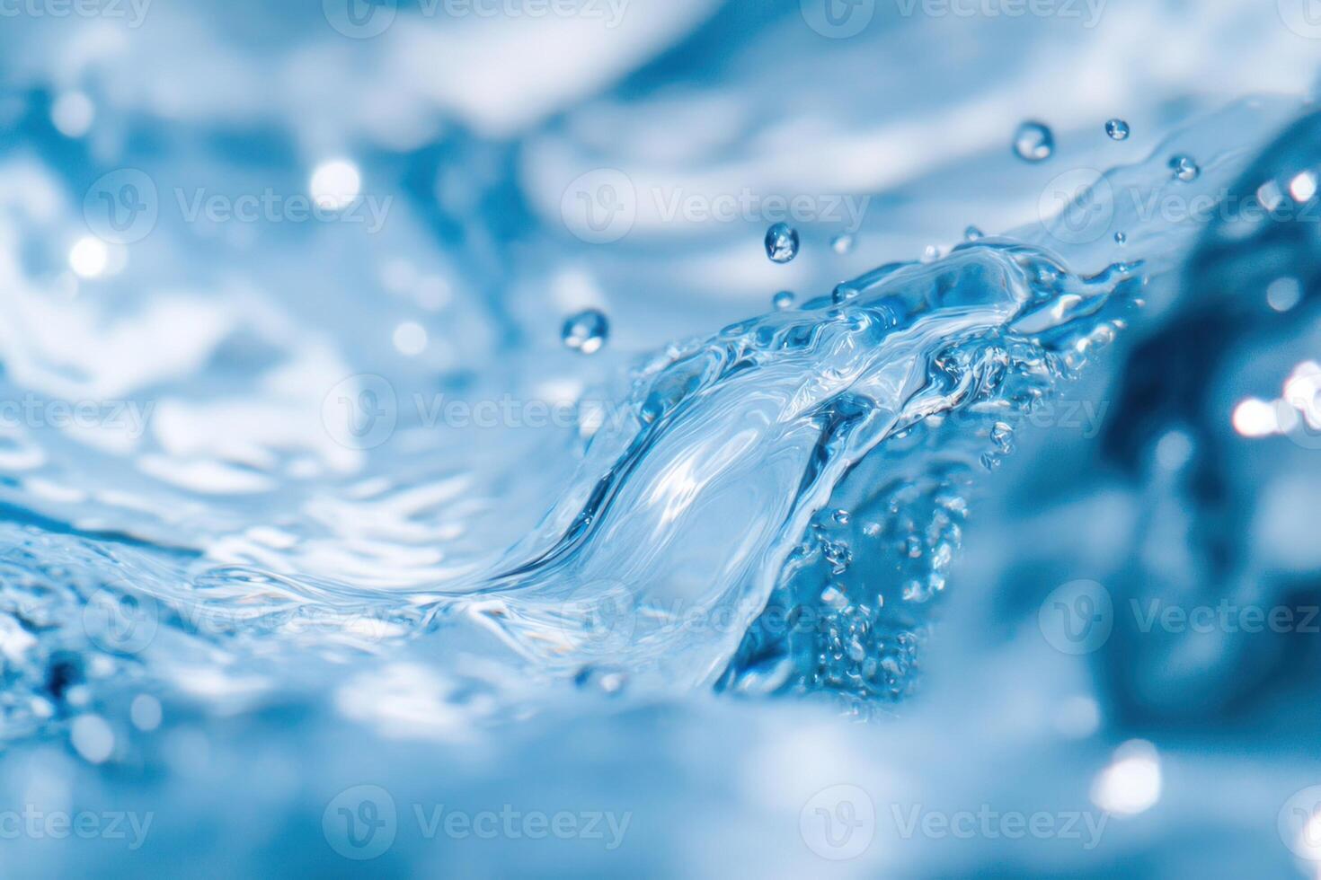 Closed uo Water flow wave background in blue color. photo