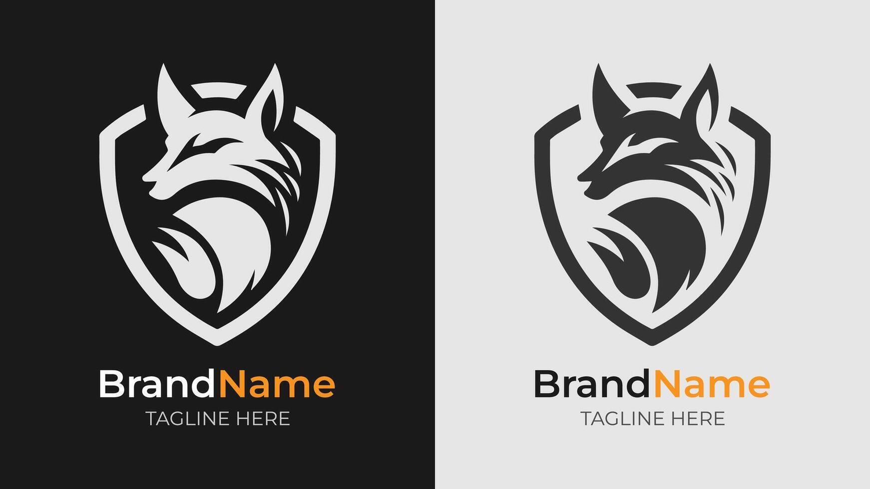Black and white logo with an angry fox head backed by a shield vector