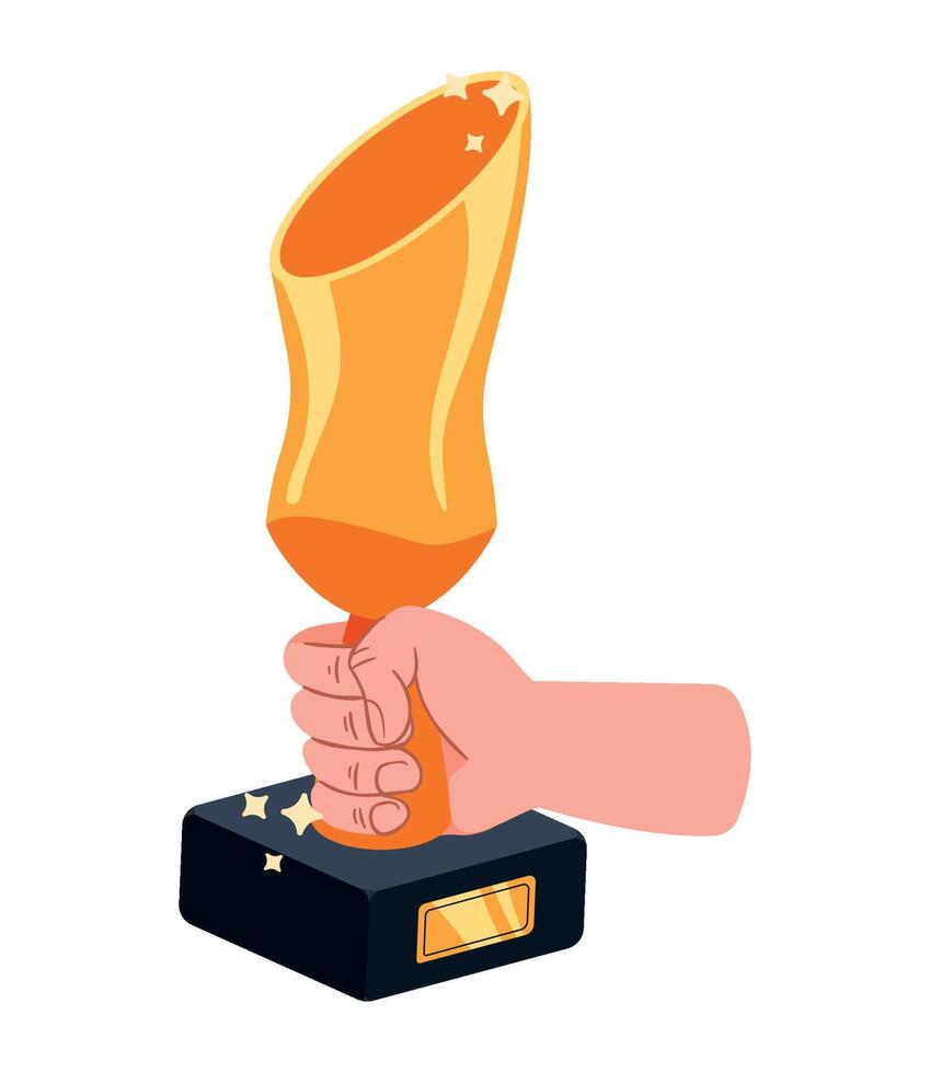 Hand holding a trophy award vector