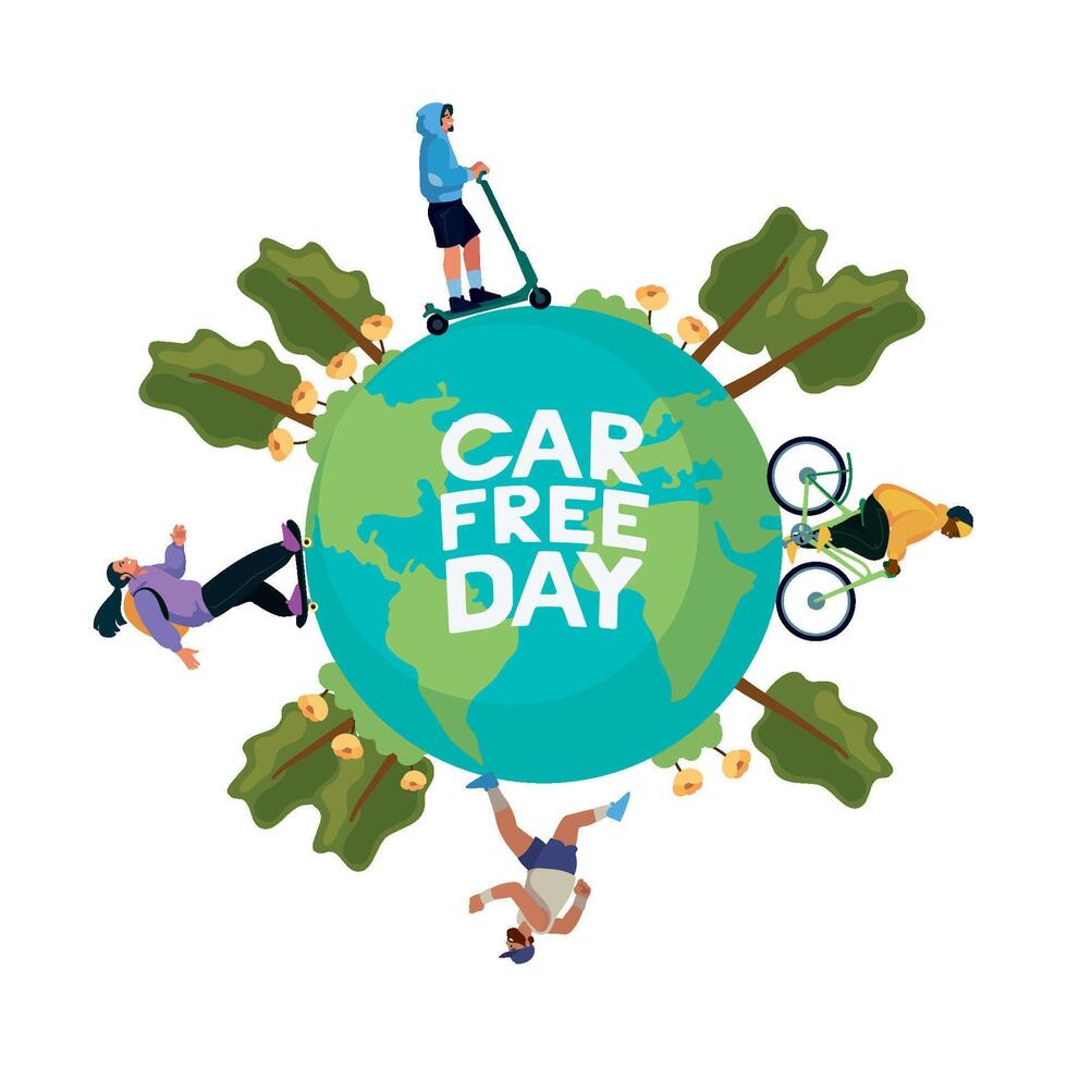 Car free day concept with Earth illustration vector