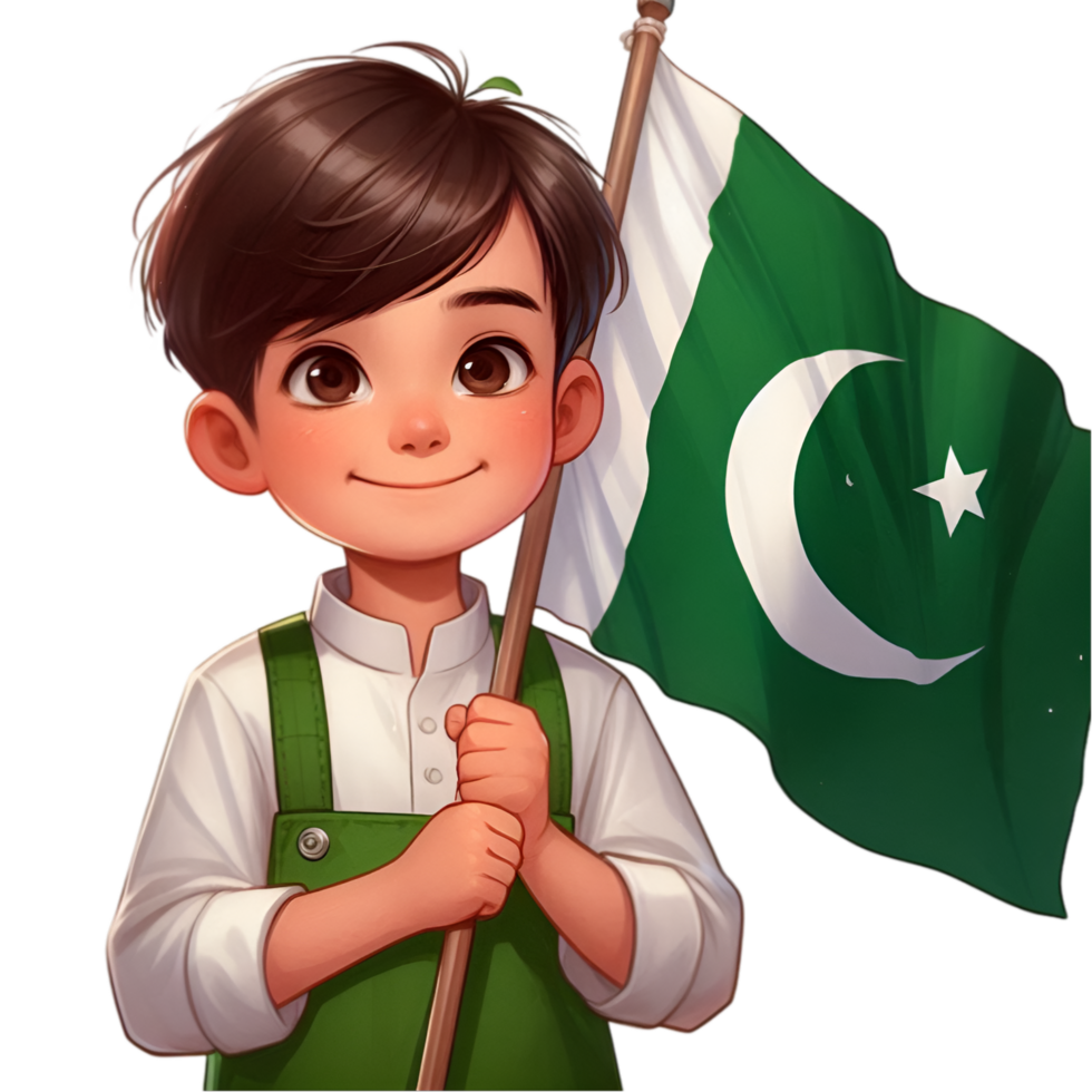 Boy holding Pakistan flag isolated from background png