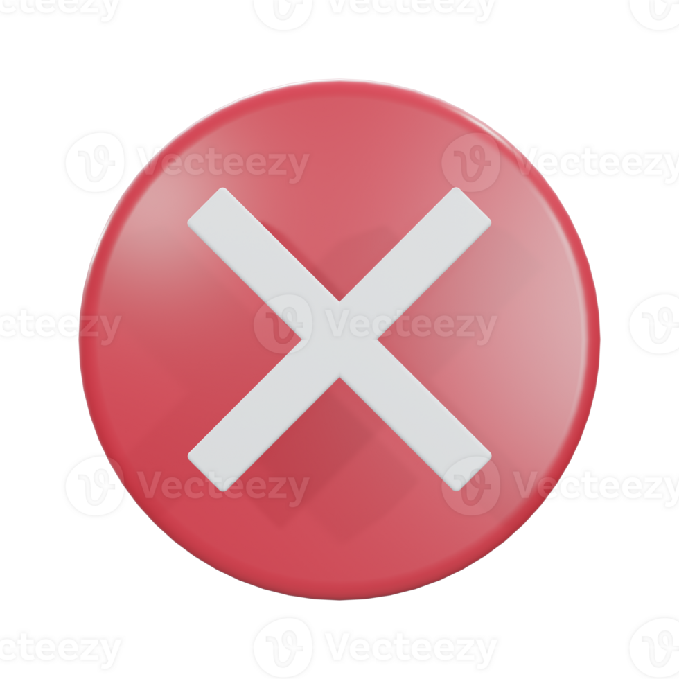 a 3d isometric red close button icon png