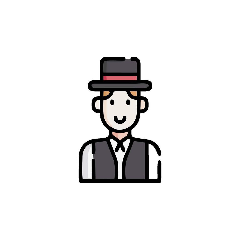 a man in a hat and vest with a bow tie vector