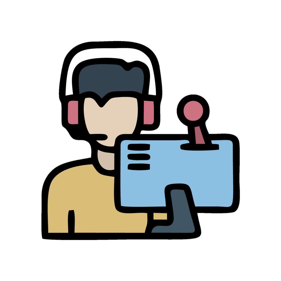 a man with headphones holding a computer vector