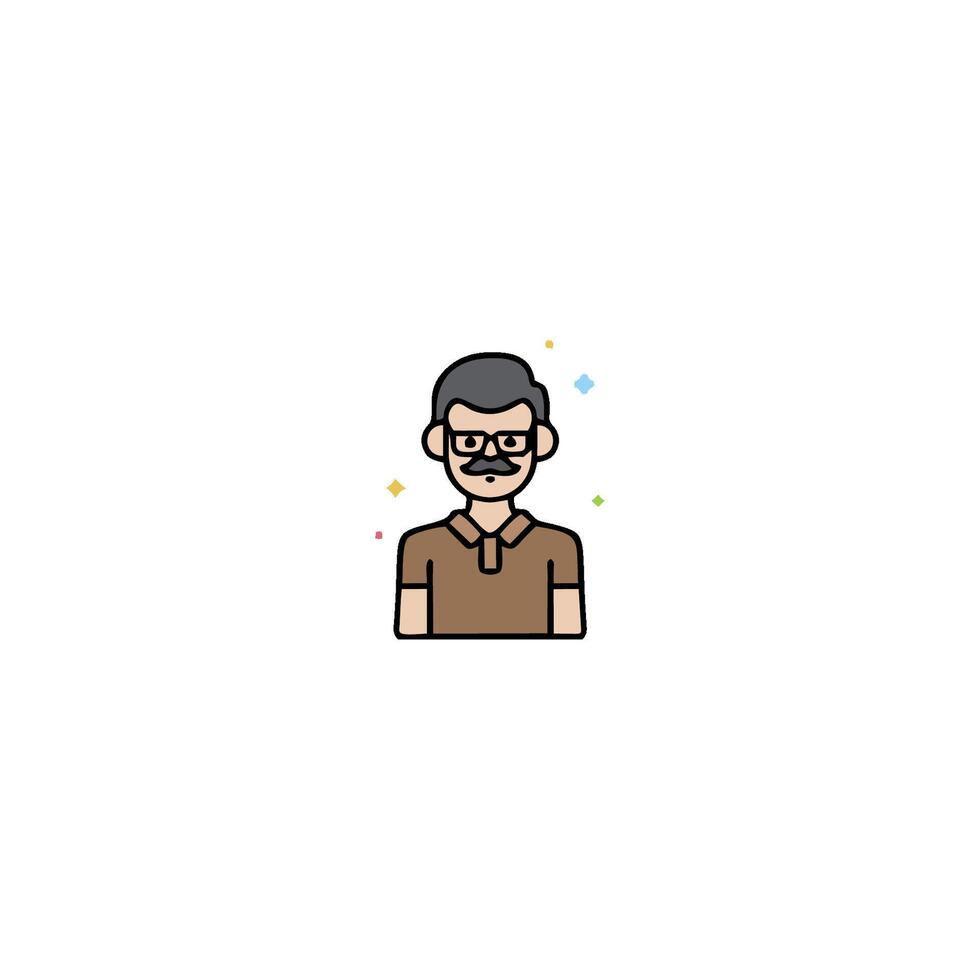 a man with glasses and a beard is shown in a flat line icon vector