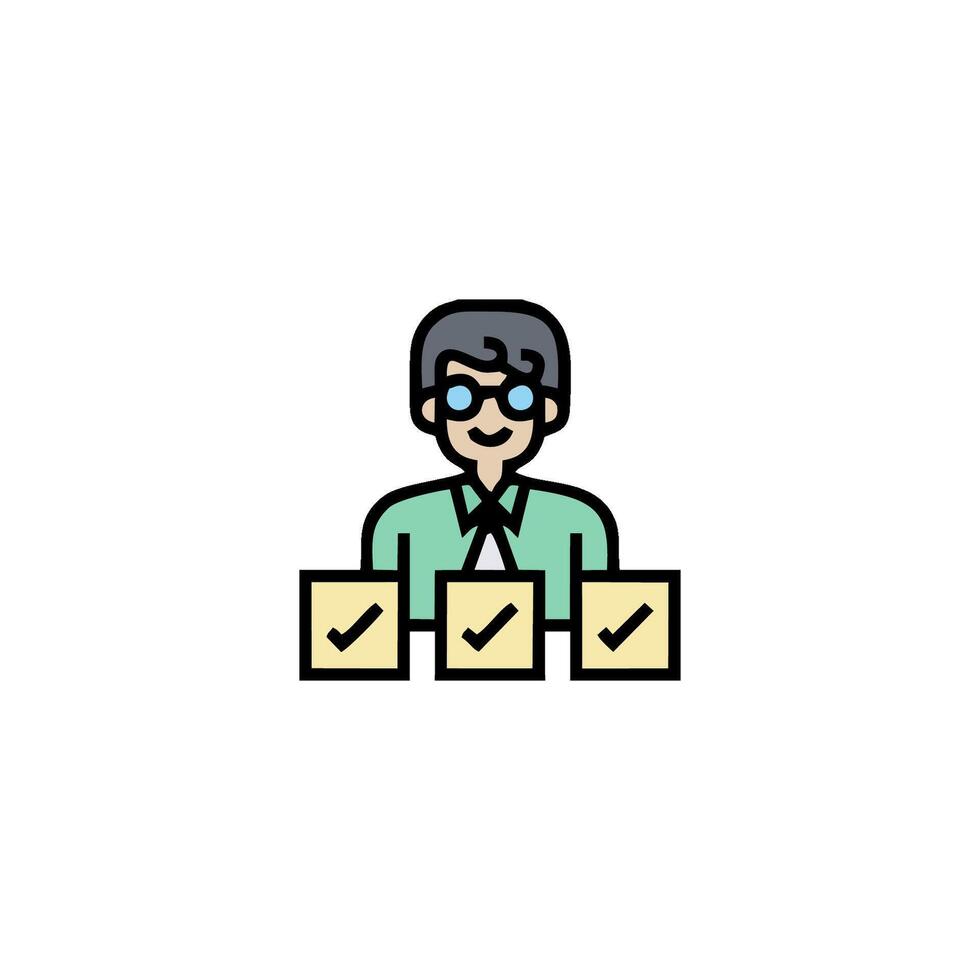 a man with glasses and a check box icon vector