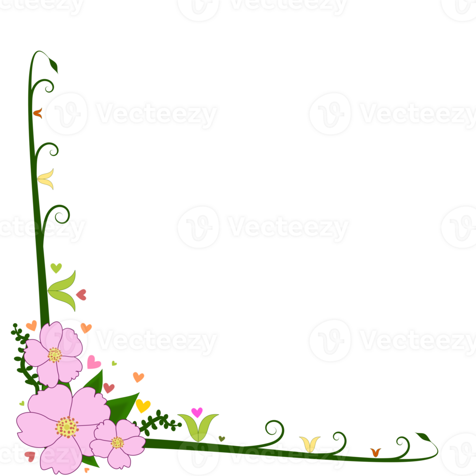 pink flower border, frame for card design png